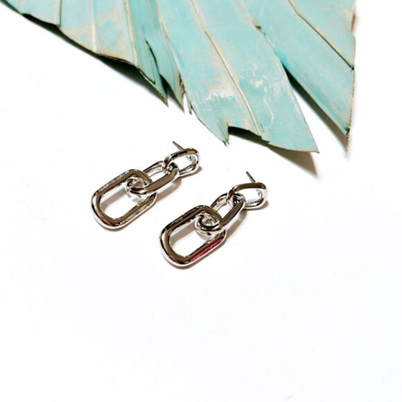 Silver link chain drop earrings #205 - Picture 2 of 3